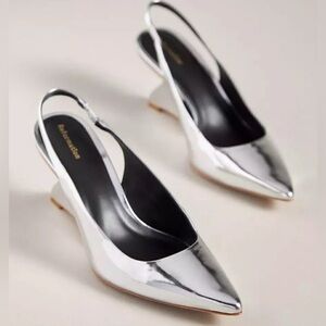 Reformation Silver Pointed-Toe Slingback Heels